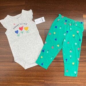 BNWT Carter's Adorable 'Lil Sis' Onesie with Heart Design
